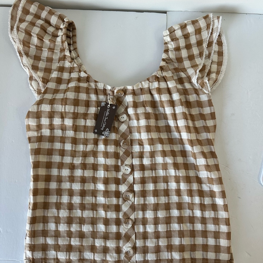 NWT Small Matilda Jane Annabelle Plaid Off Shoulder Blouse Gingham - Picture 4 of 12